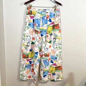 NWOT Goa Beachwear By Japna Women's Linen Blend Palazzo Pants Sz Lg Resort Vacay